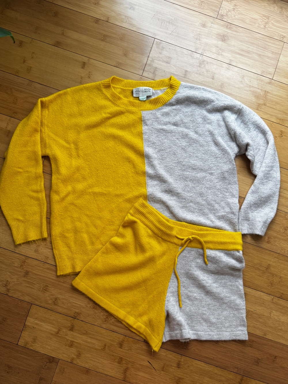 Anthropologie, Lea color block knit lounge set in grey and yellow